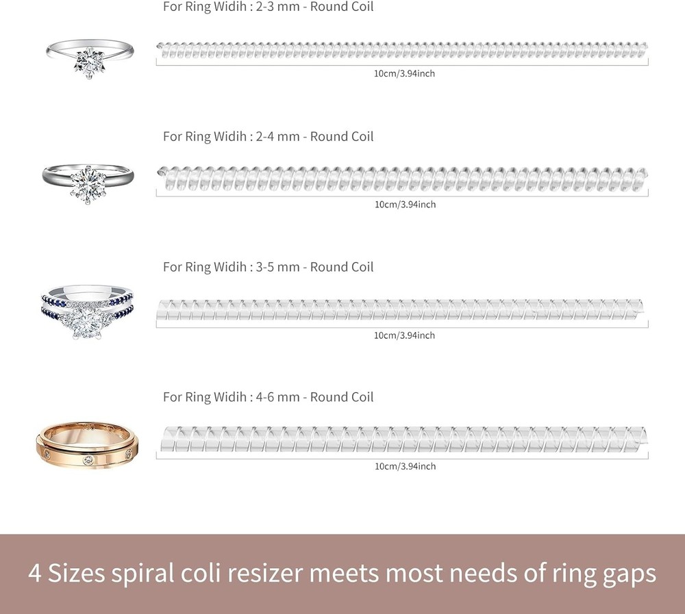 Ring Sizers for Loose Rings - 12 Pack, 4 Sizes Ring Resizer, Invisible Guards De