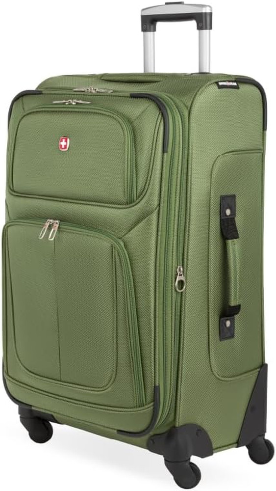 Sion Softside Expandable Luggage with Spinner Wheels, Evergreen, Checked-Medium