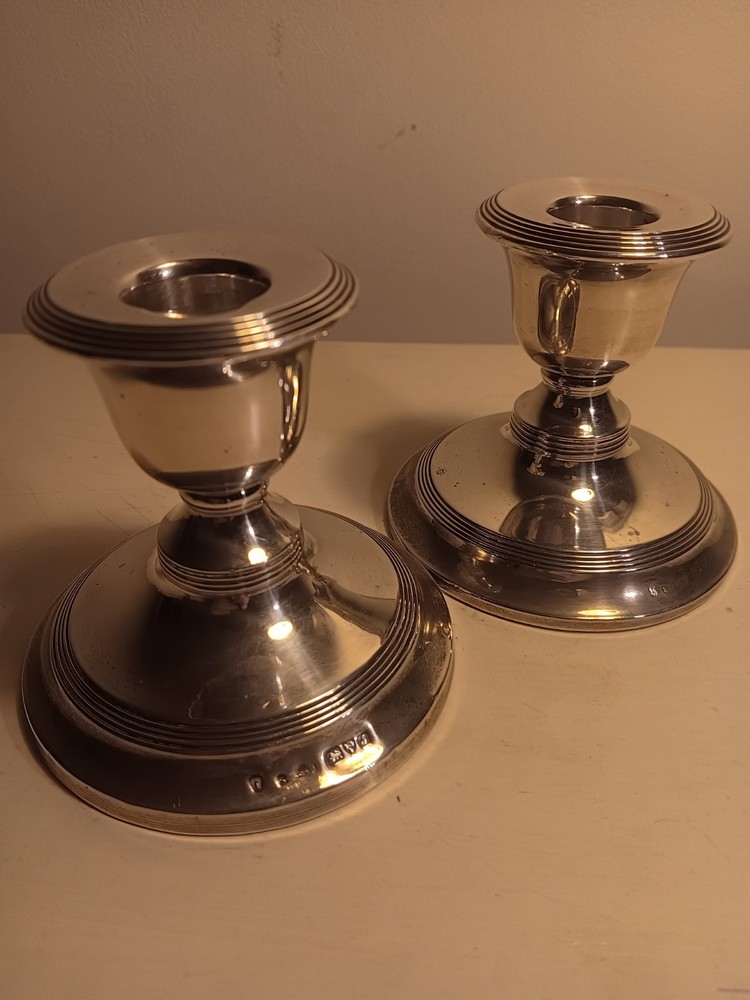 Pair Edwardian Chester Sterling Silver Dwarf Candlesticks S.Blanckensee &...