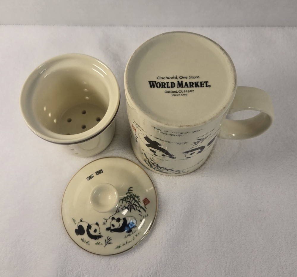 World Market Panda Bears Tea Mug & Infuser 3 Pc