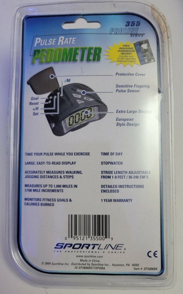 Sportline Pulse Pedometer Model-355, New. Pulse, Steps, Calories.