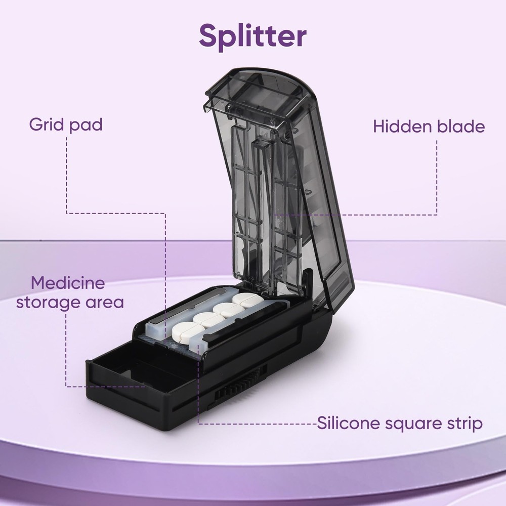 GIIYAA Multiple Pill Cutter for Small or Large Pills, Adjustable Black