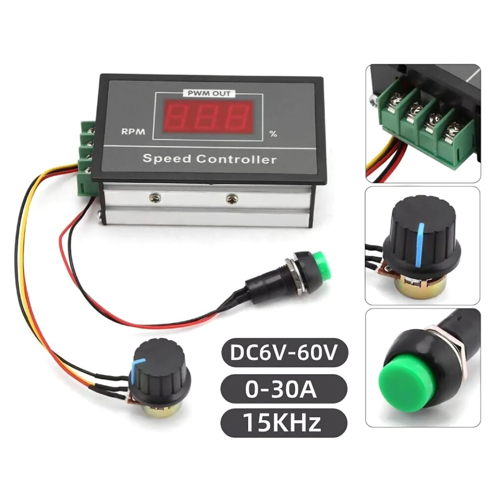 DC6-60V 30A PWM Motor Speed Controller w/ Digital Display & Start Stop Switch