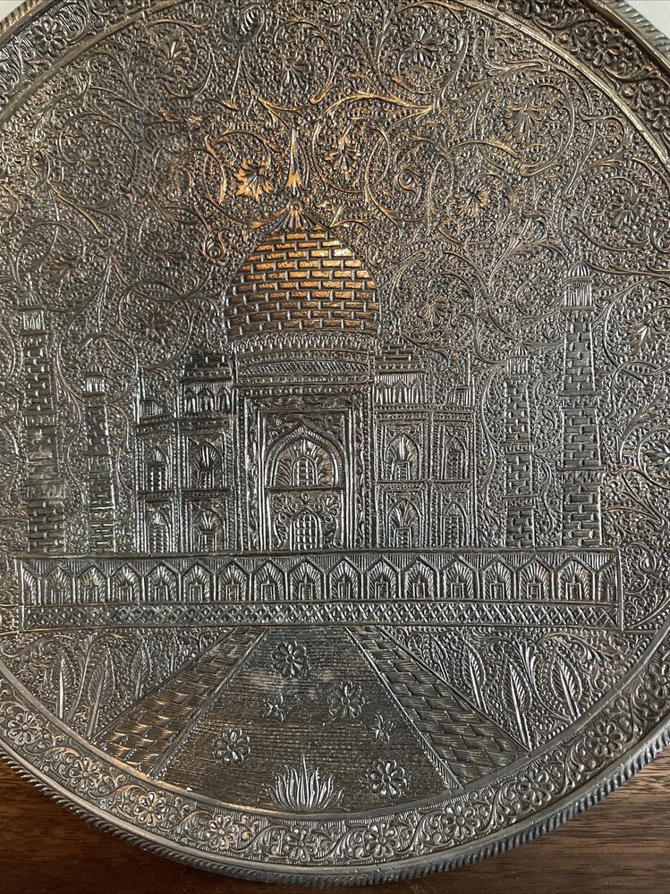 Silver Engraved Taj Mahal Wall Plate