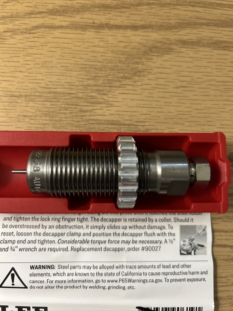 LEE .38 AUTO CARBIDE RELOADING DIE, RELOADING DIE # 90619