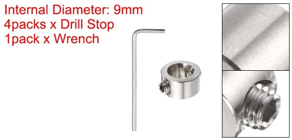 4pcs 9mm Drill Stop Collar Depth Stop with Hex Wrench Anodizing Surface Silver