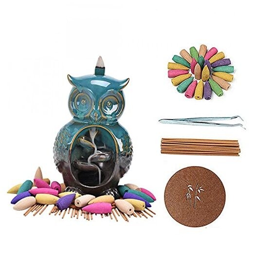 Backflow Incense Burner Holder Owl Shape Waterfall Porcelain Incense Holder