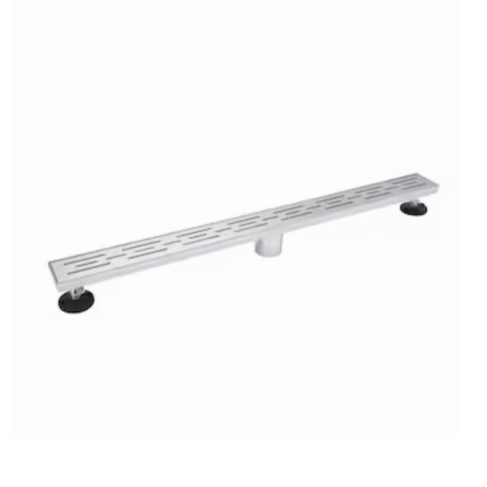 Stainless Steel Rectangular Shower Drain Channel Brushed Chrome Adjustable Feet