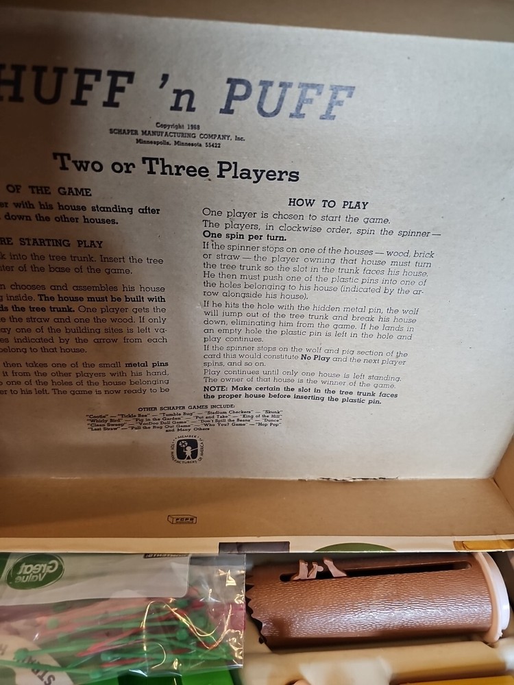 1968 VINTAGE Huff 'N Puff Board Game - Schaper Complete?