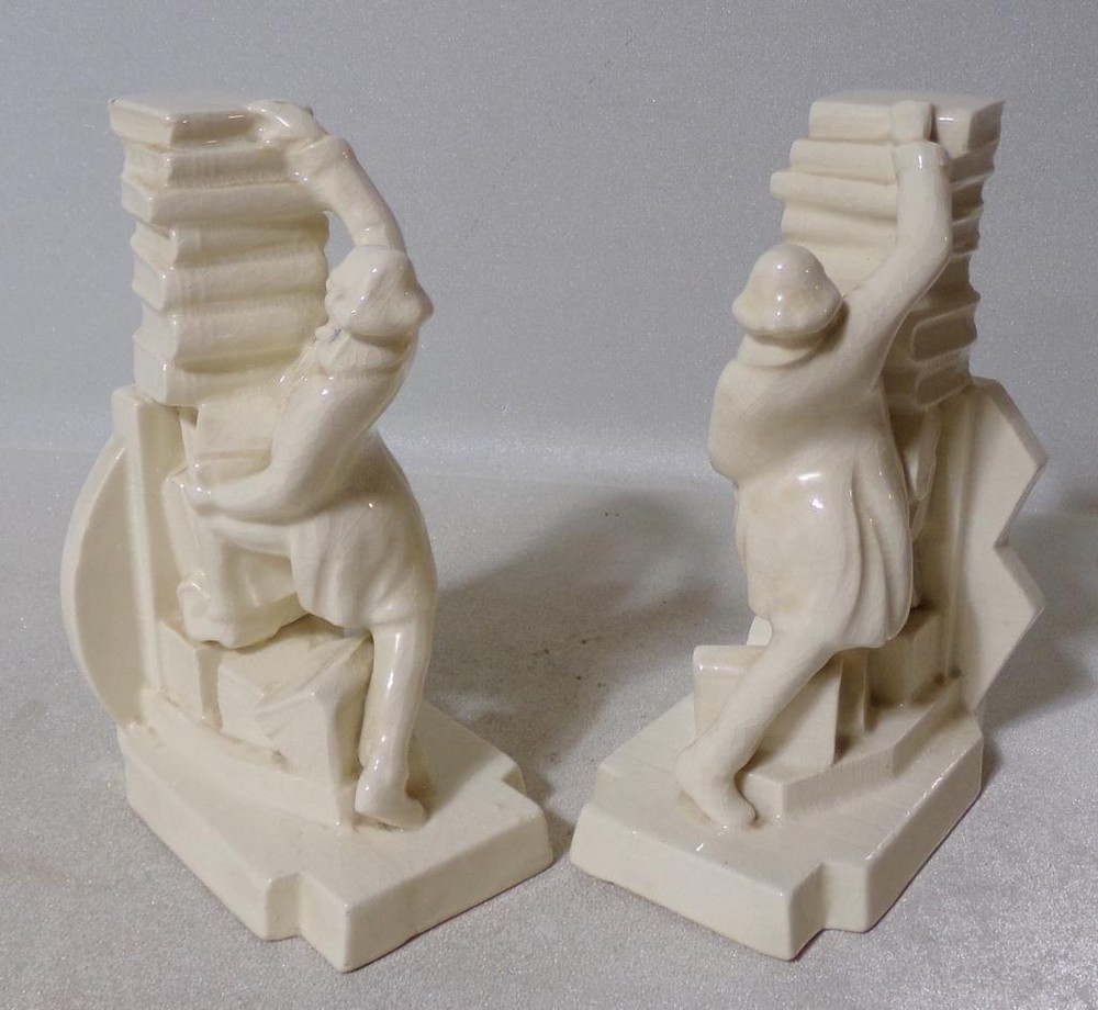 Art Deco Ceramic Librarian Professor Bookends