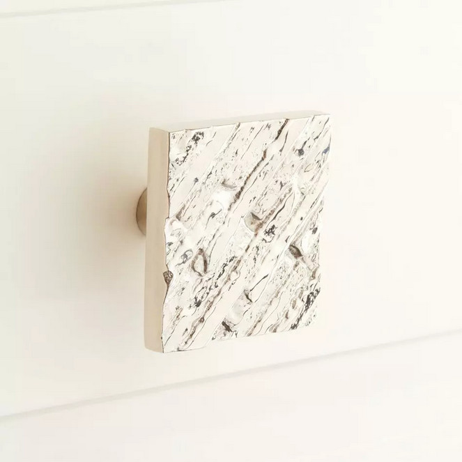 Signature Hardware Brick Pattern Solid Brass Square Cabinet Knob - Satin Nickel