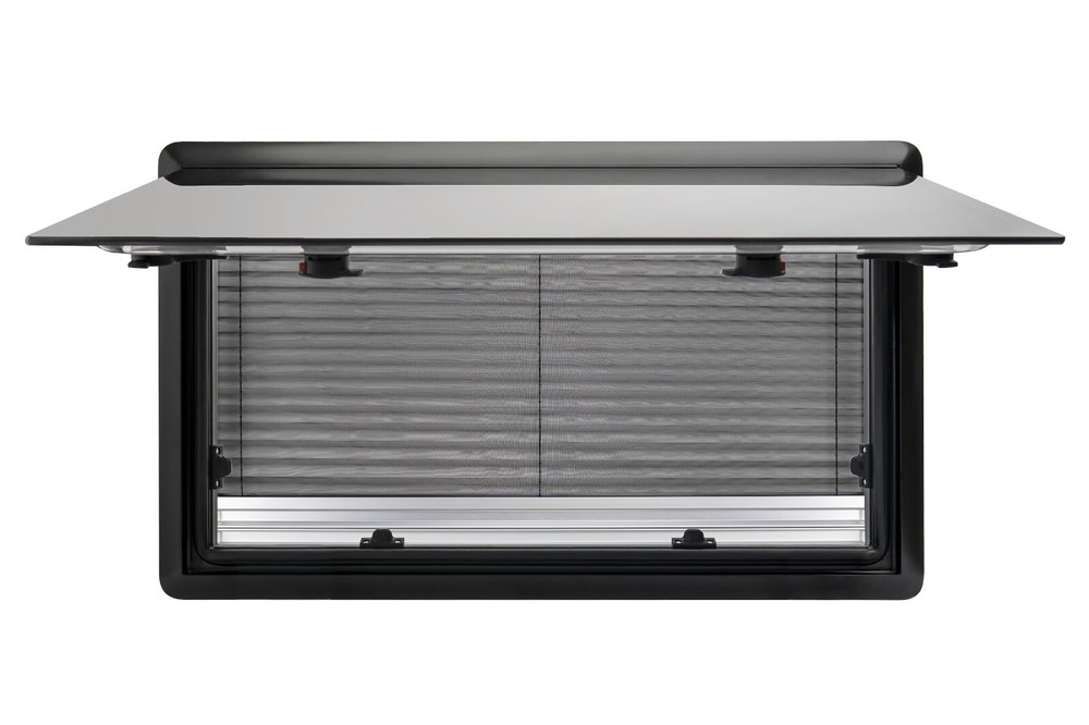 Camper Van RV Push Out Window 900 x 450mm / Double Walled + Roller Blind Screen