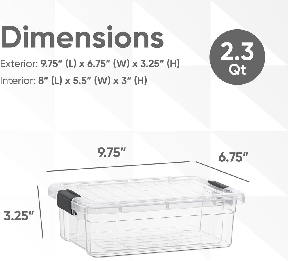 Superio Clear Storage Bins with Lids, 8 Pack- Plastic Storage Boxes - 2.3 Quart
