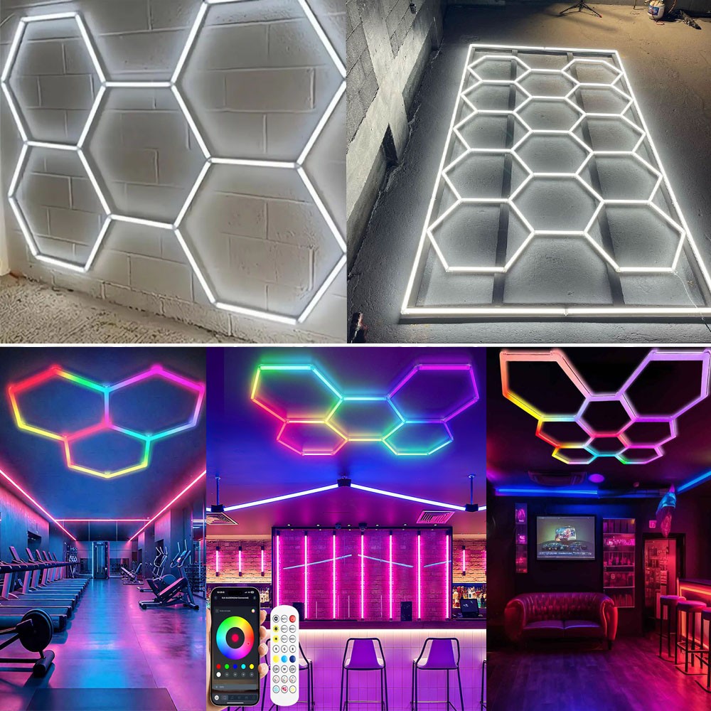 3-14 Hexagon LED Garage Light Honeycomb Lighting Workshop Home Gym Ceiling Lamp