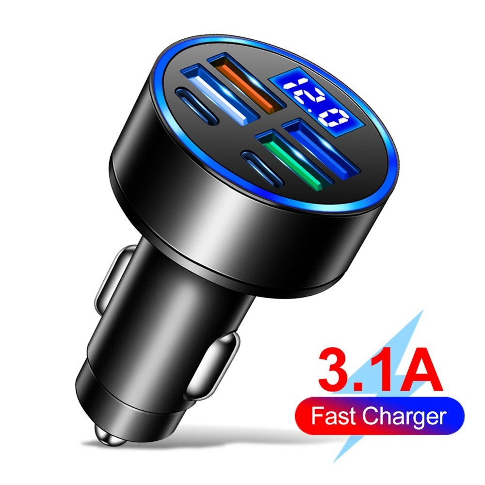Powerful Car Charger with Multiple USB Outputs and LED Voltage Display