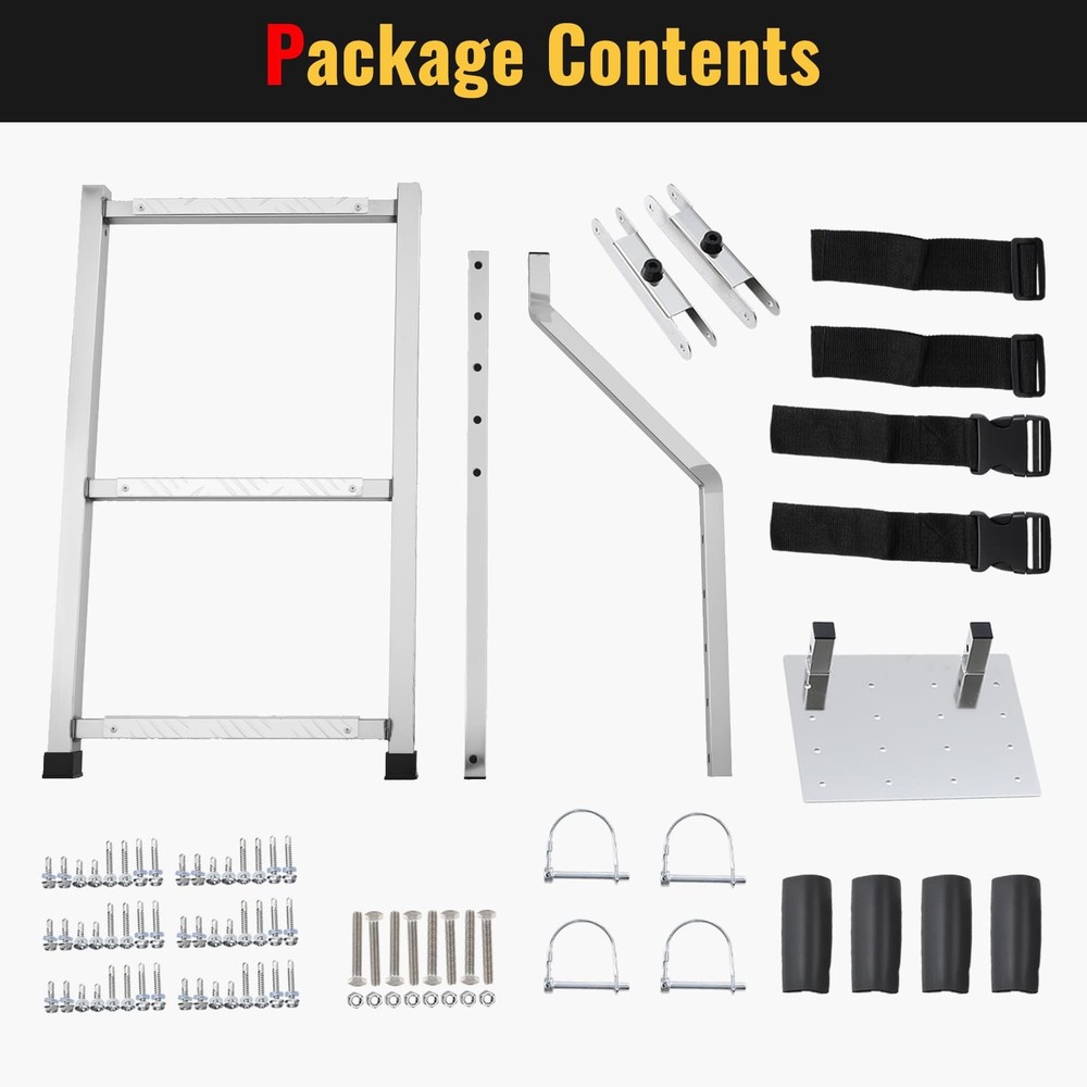 Tailgate Ladder for Pickup Trucks Bed Universal Fit - Non-Foldable, Silver