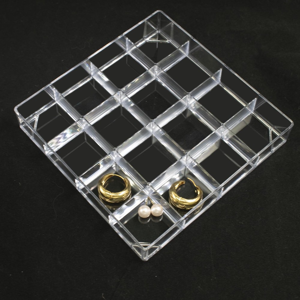 4 PCS Stackable Jewelry Organizer Tray, Plastic Storage Box with 16 Mini Grid...