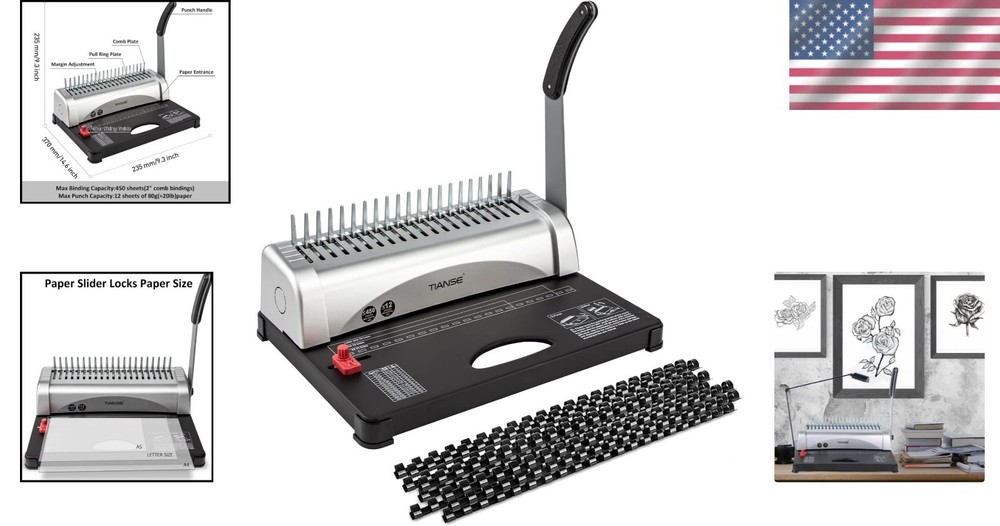 21-Hole Comb Binding Machine with 100pcs Spines - Binds 450 Sheets Effortlessly
