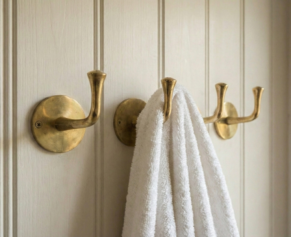 Solid Brass Wall Hook, Unlacquered Antique Finish, Rustic Towel/Coat Hook