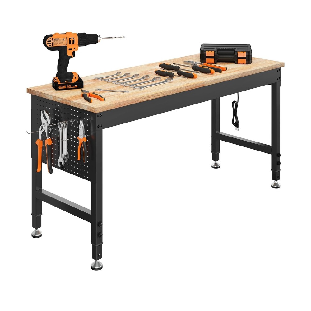 60" Adjustable Heavy Duty Workbench, 2000 LBS Load Capacity Rubber Wood Work ...