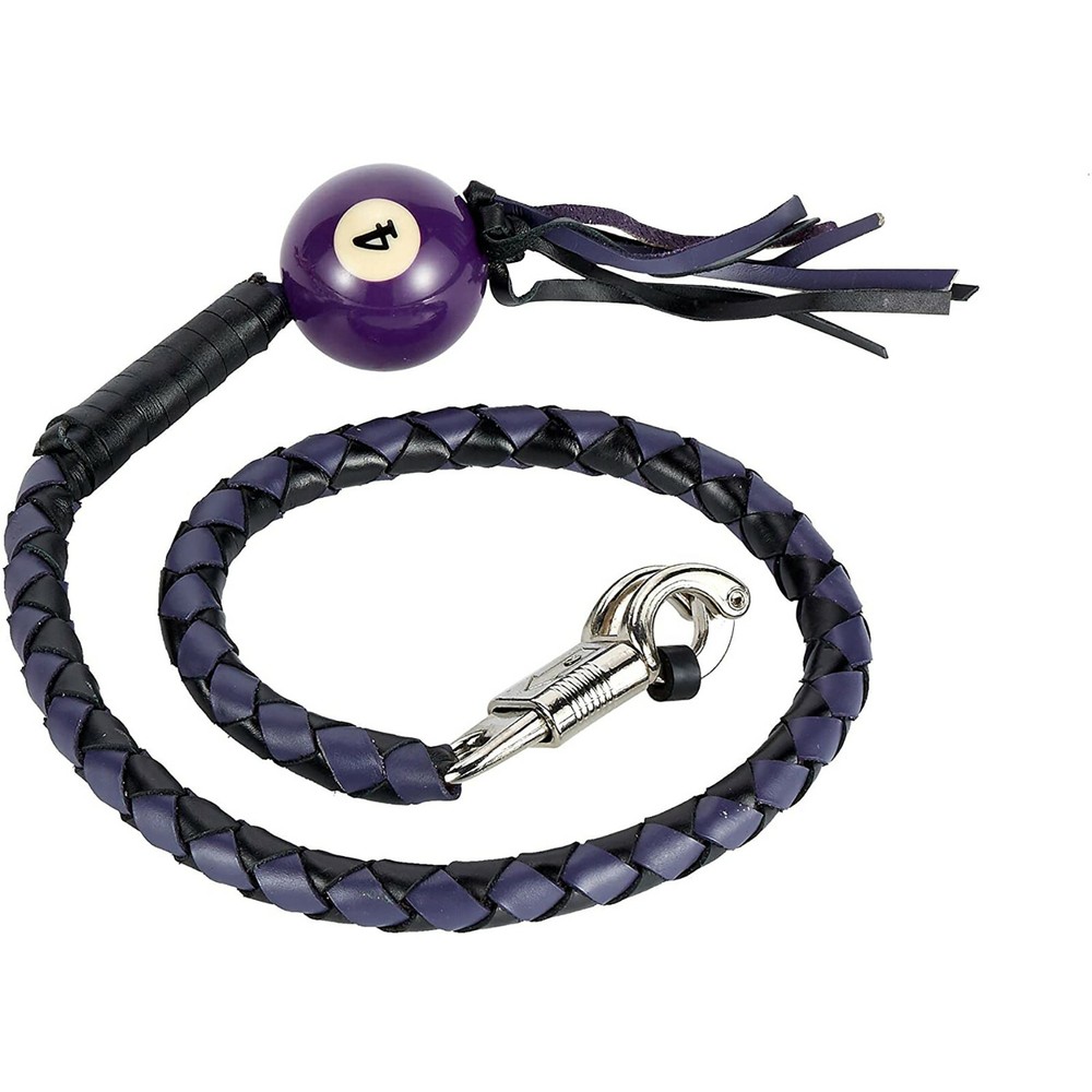 42" Leather Motorcycle Get Back Whip Handlebar Biker 4 Ball Black Purple