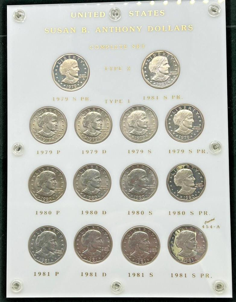 Susan B Anthony Dollar Complete Set - Includes Type 2 Proofs in CAPITAL PLASTICS