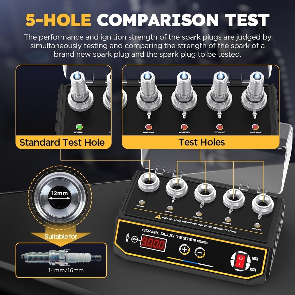 Spark Plug Tester Automotive Upgraded 5-Hole Height Adjustable Engine Ignitio...