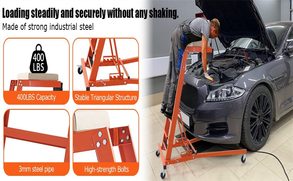 48 to 66 in Adjustable Height Foldable Automotive Engine Topside Rolling Creeper