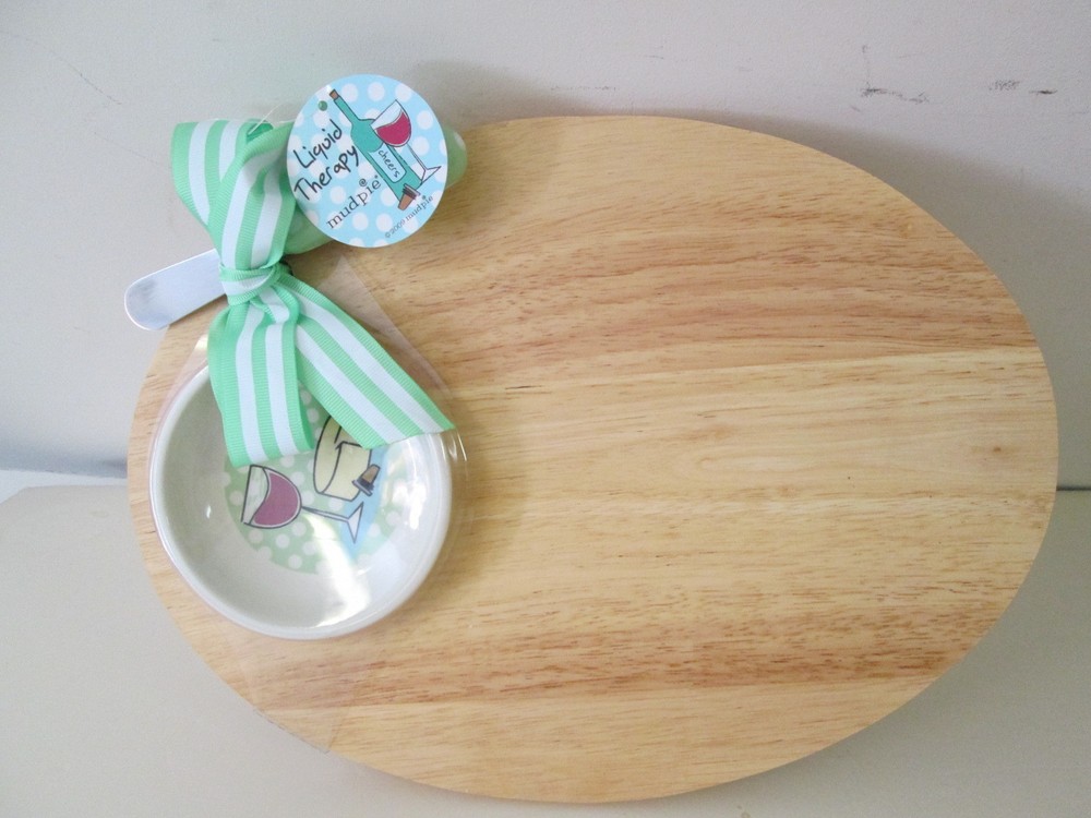 Wood Cheese Board "Liquid Therapy" Gift Set by Mud Pie, NWT