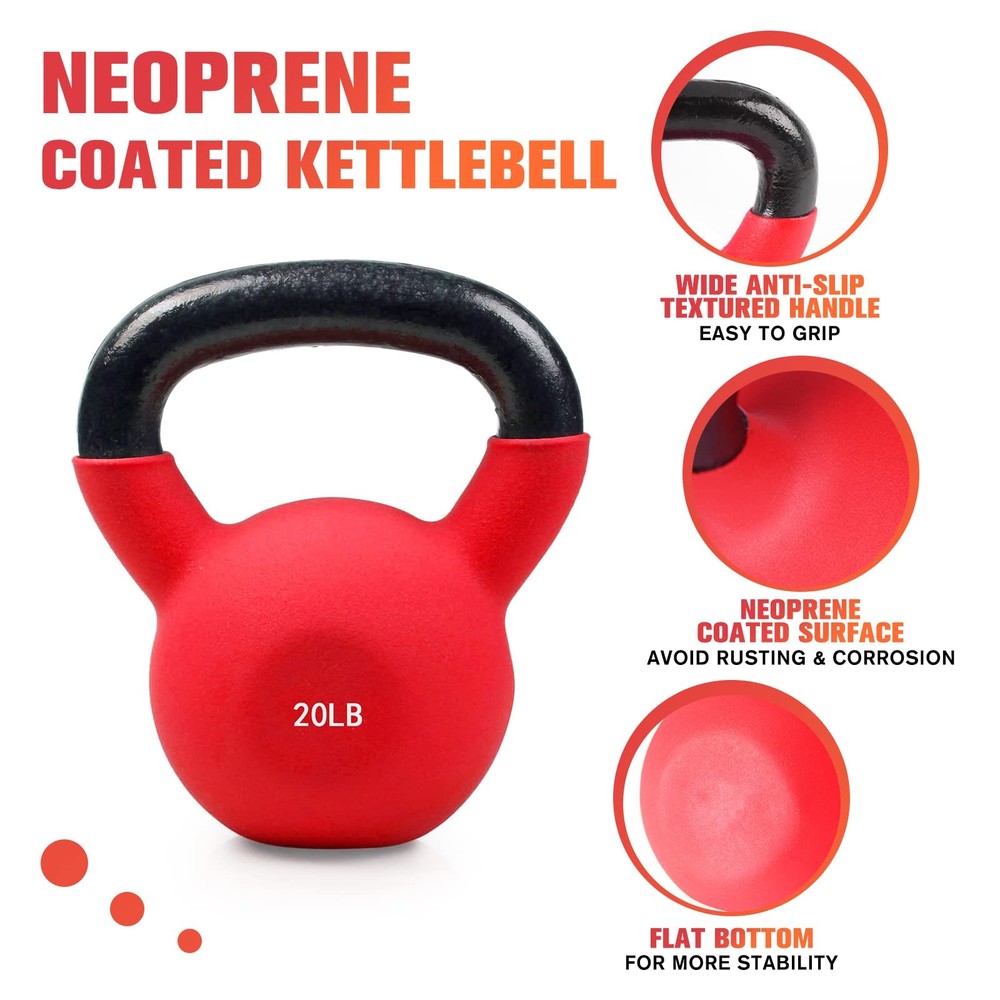 Neoprene Coated Solid Cast Iron Kettlebell - Great for Full Body Workout, Cro...