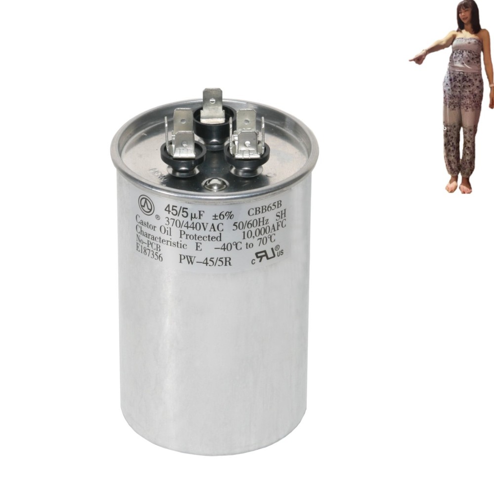 Compact Dual Run Capacitor: 45+5 MFD, 440V for Efficient AC & Heating Systems