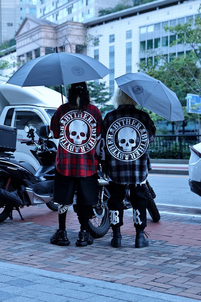 ByTheR Logo Reflective Compact Push Button 3-Stage Automatic Umbrella Gray