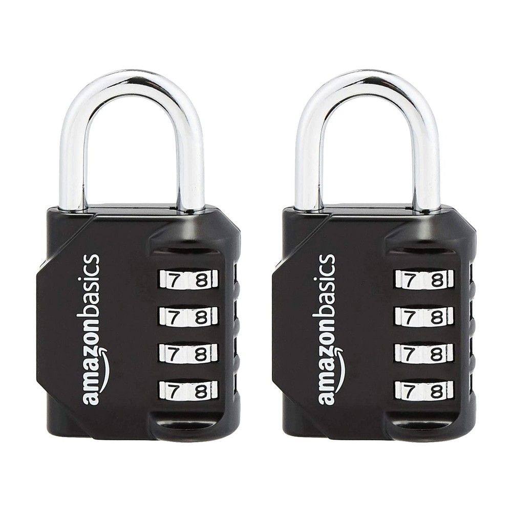 Amazon Basics 4-Digit Combination Lock, Black, 2-Pack Black A5