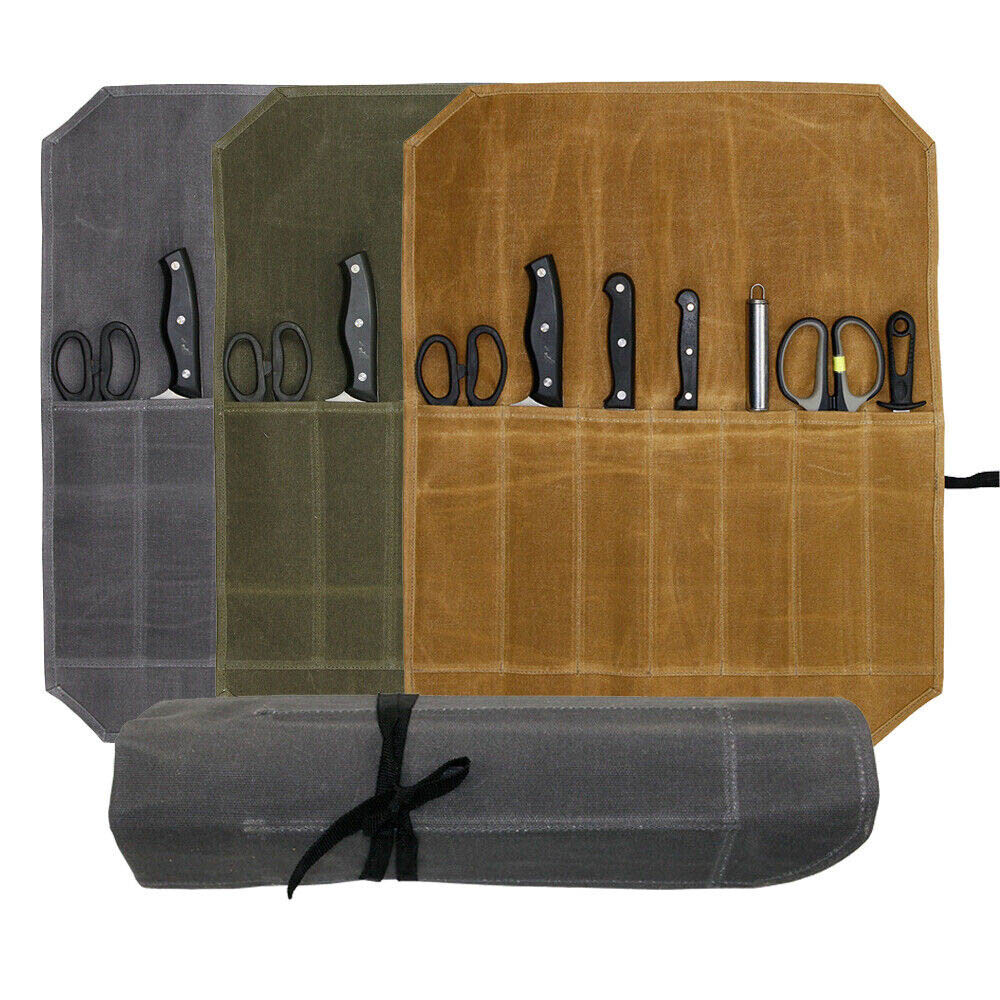 Waterproof Foldable Canvas Chef Knife Bag Roll Kitchen Culinary Storage Tools