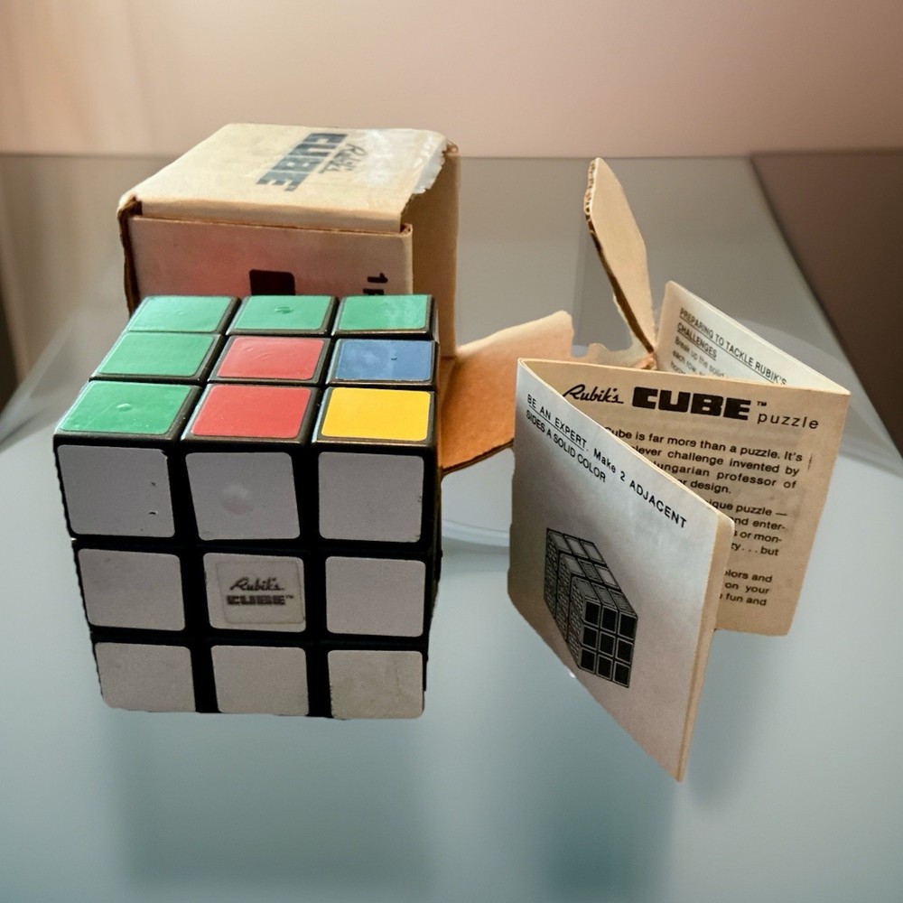 VINTAGE IDEAL RUBIK'S CUBE ORIGINAL CARDBOARD BOX, INSTRUCTIONS
