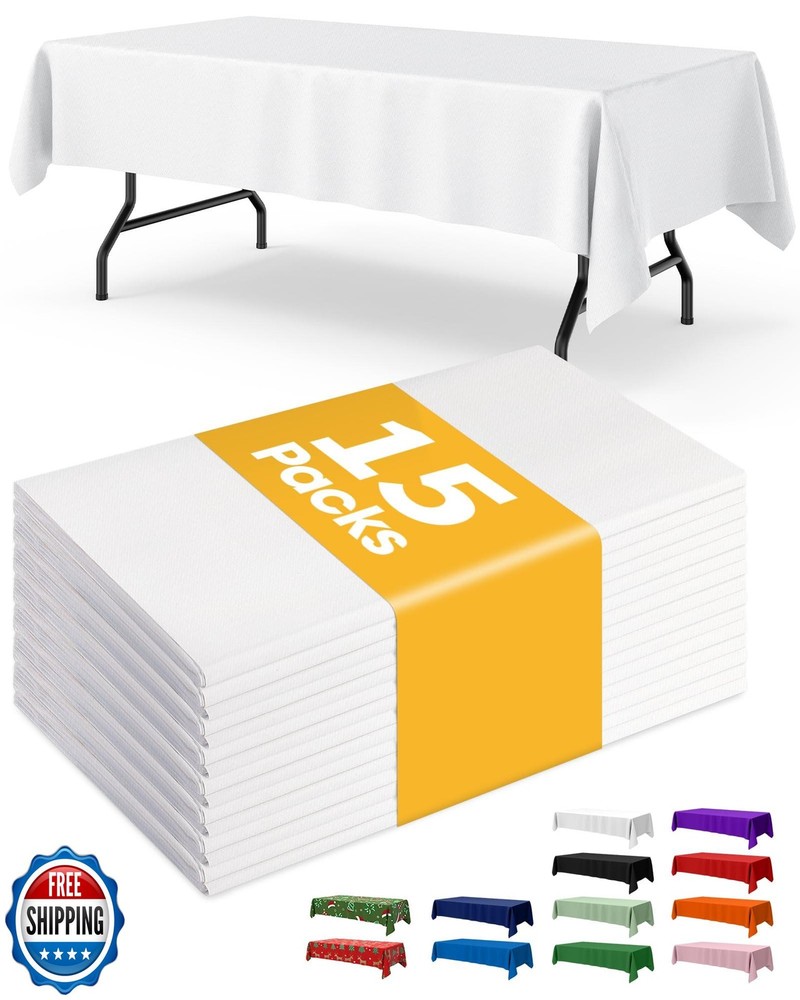Niuara White Plastic Table Cloth Rectangle Table 15 Pack, 54''×10