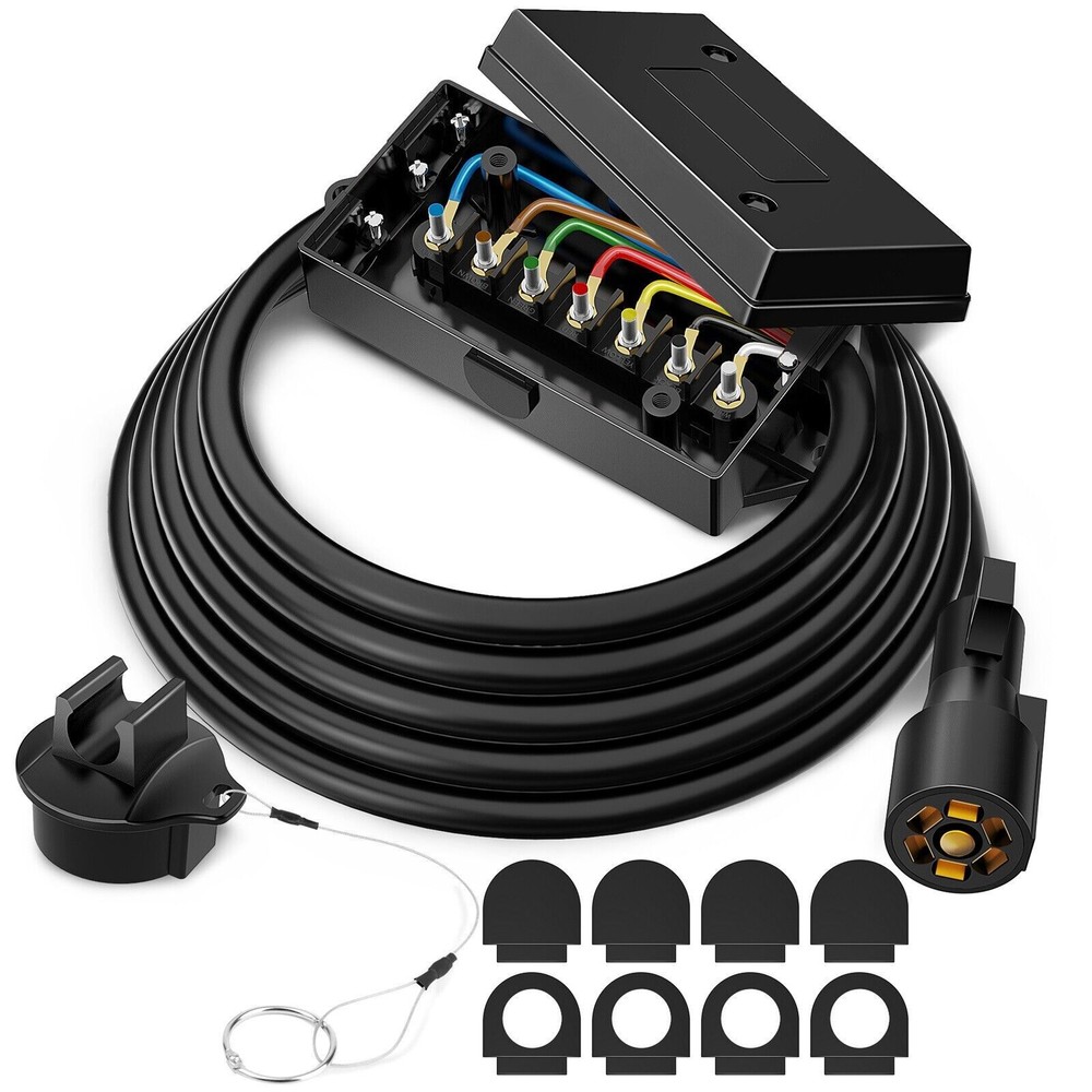 7-Way Plug Trailer Extension Cord, Inline Junction Box & Tail Light Wire Harness