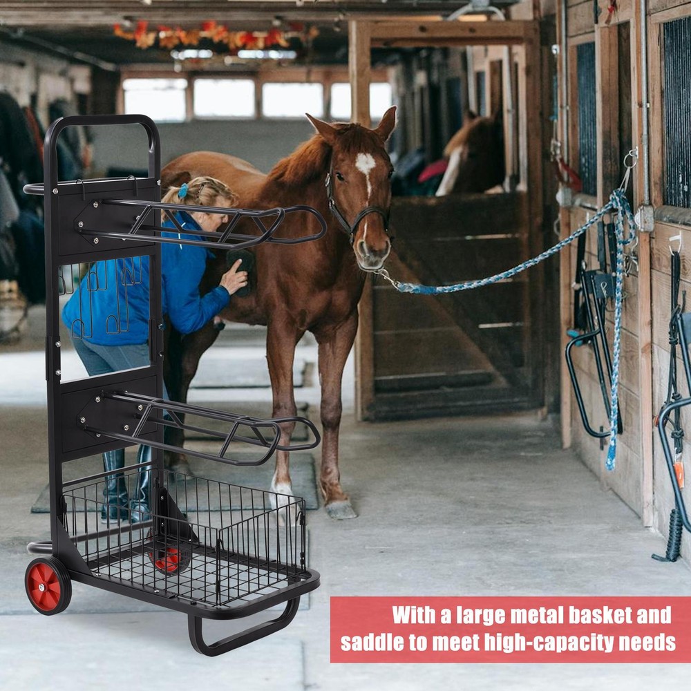 Freestanding Saddle Rack Stand Moveable Horse Tool Trolley Cart