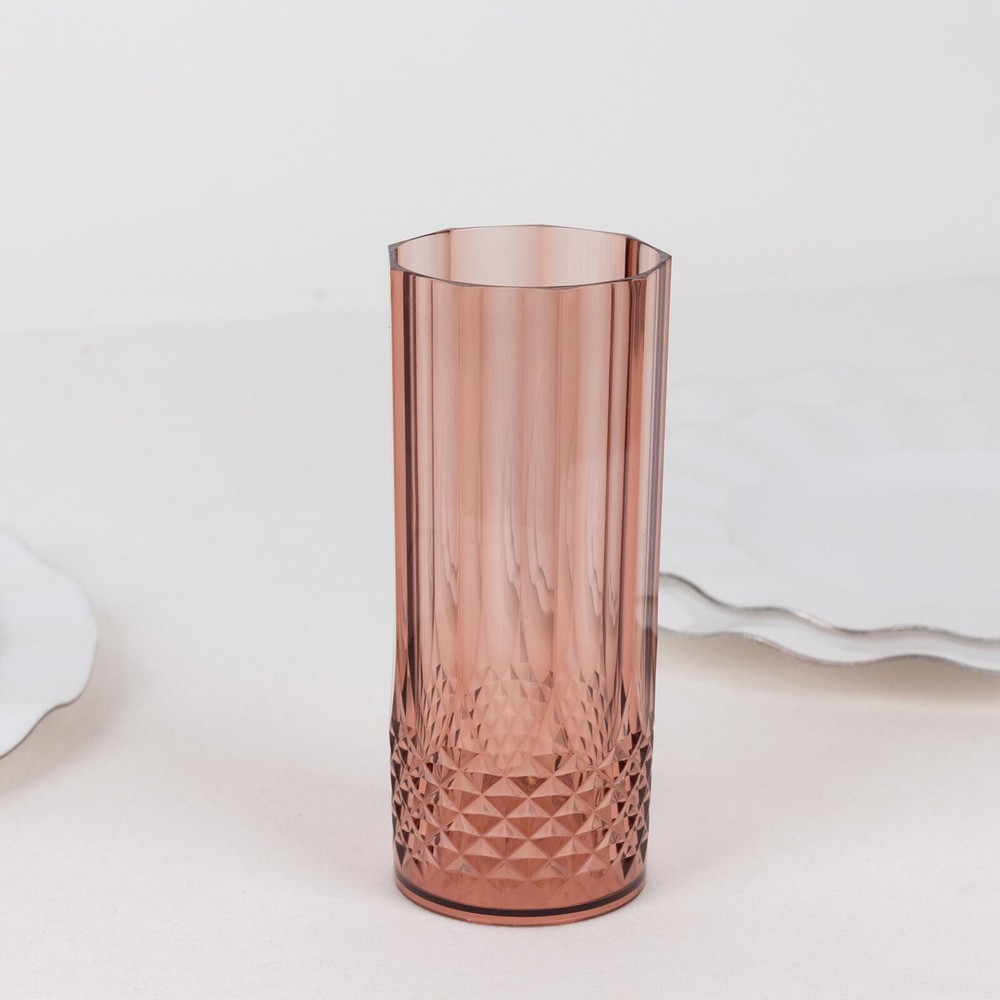 6 Dusty Rose 14 oz Crystal Plastic Drinking Glasses Party Events Tableware