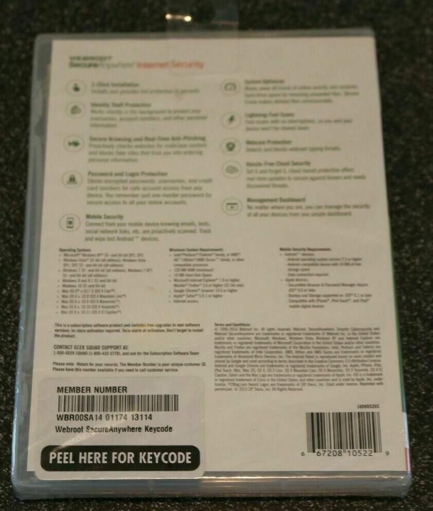 Webroot Secure Anywhere Internet Security 3 Devices PC/MAC/Mobile NEW/SEALED #43