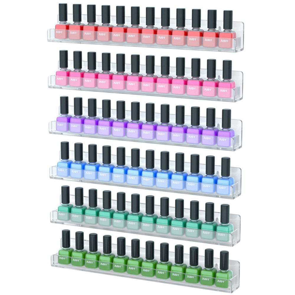 6 Pack Nail Polish Rack Wall Mounted Shelf with Removable Anti-Slip End Inserts,