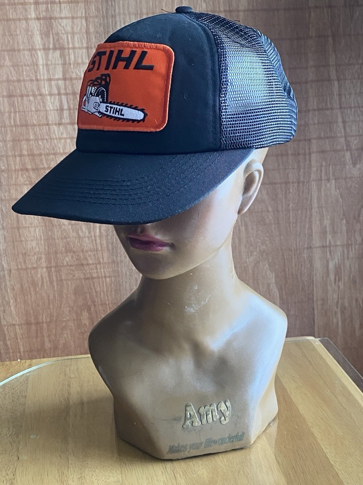 Stihl Chainsaw Vintage Patch Hat Mesh Snapback Trucker Cap Never Worn Black