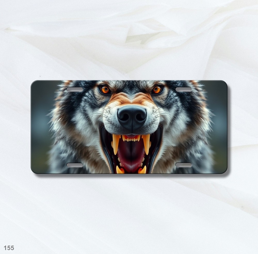 Bold Wolf License Plate Snarling Design Name Plate Auto Tag Gift Idea