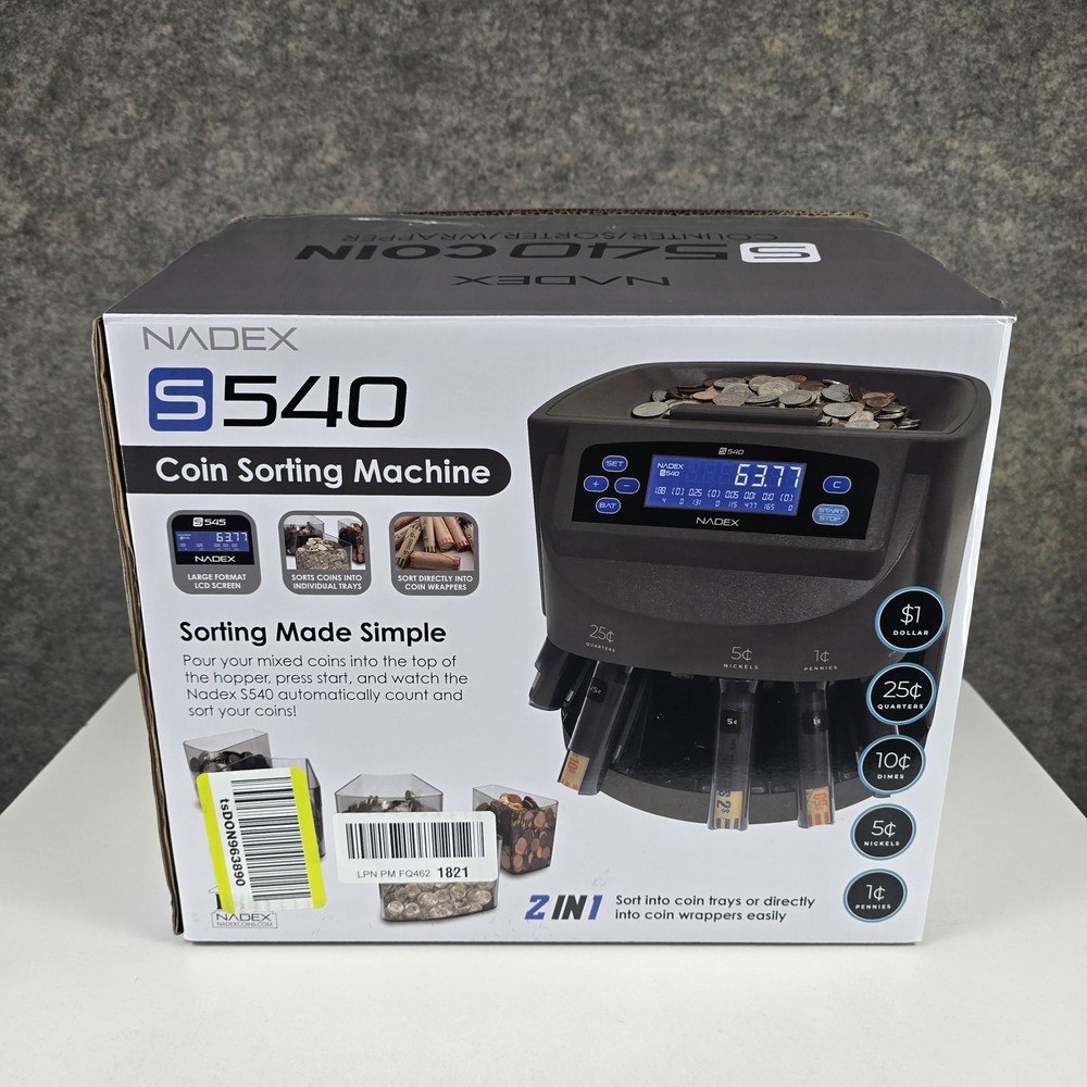 NADEX S540 2-in-1 Coin Sorting Machine Counter Wrapper w/ Hoppers & Box