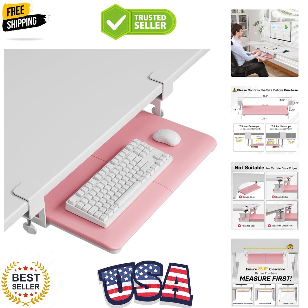 PJ Under Desk Keyboard Tray, Pull-Out Keyboard & Mouse Platform with C-Clamp,...