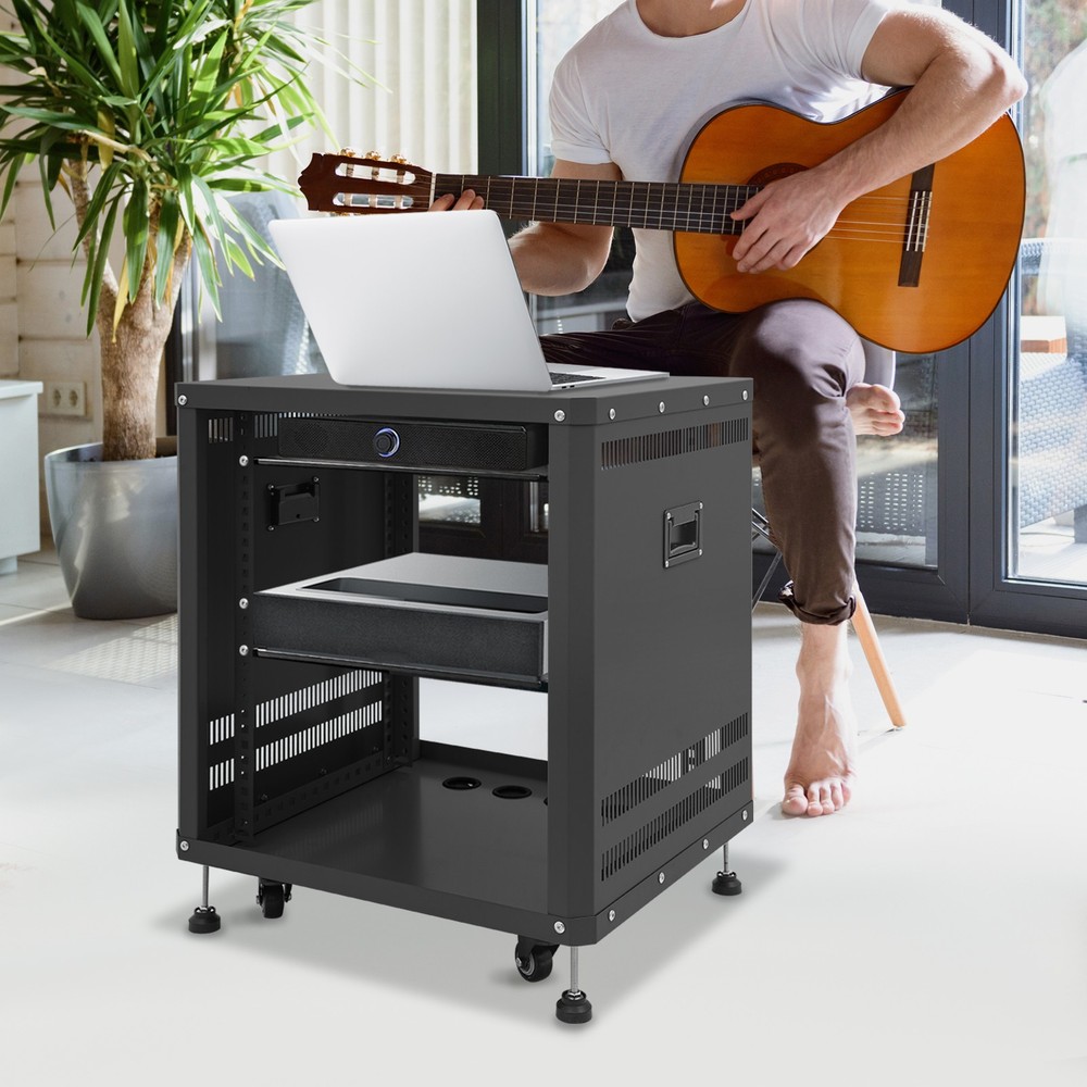 12U Network & Stereo Rack Rolling Server Rack Open Cabinet with Caster Wheels