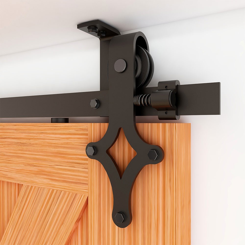 CCJH 4-15FT Ceiling Barn Door Hardware Kit Diamond-shaped Roller Double door