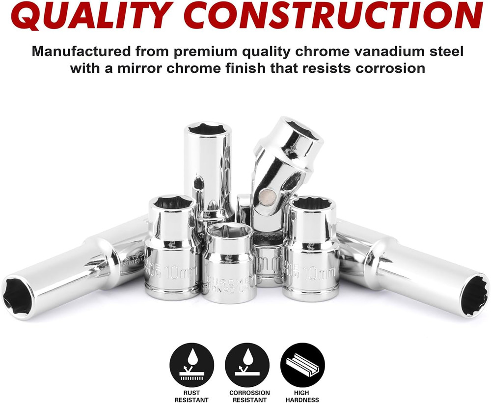 104 PCS 3/8" Drive Master Impact Socket and Flex Socket Set, Include Deep, Mid-L