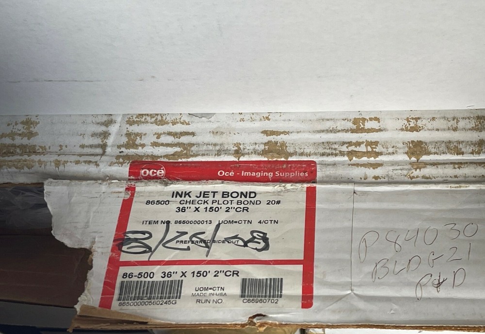 3 pack - Oce 86500 Check Plot Ink Jet Bond Paper 20# 36" x 150' 2" Core
