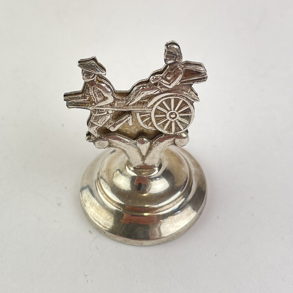 Vintage Hong Kong Miniature Solid Silver Rickshaw Design Menu Holder 3.5cm